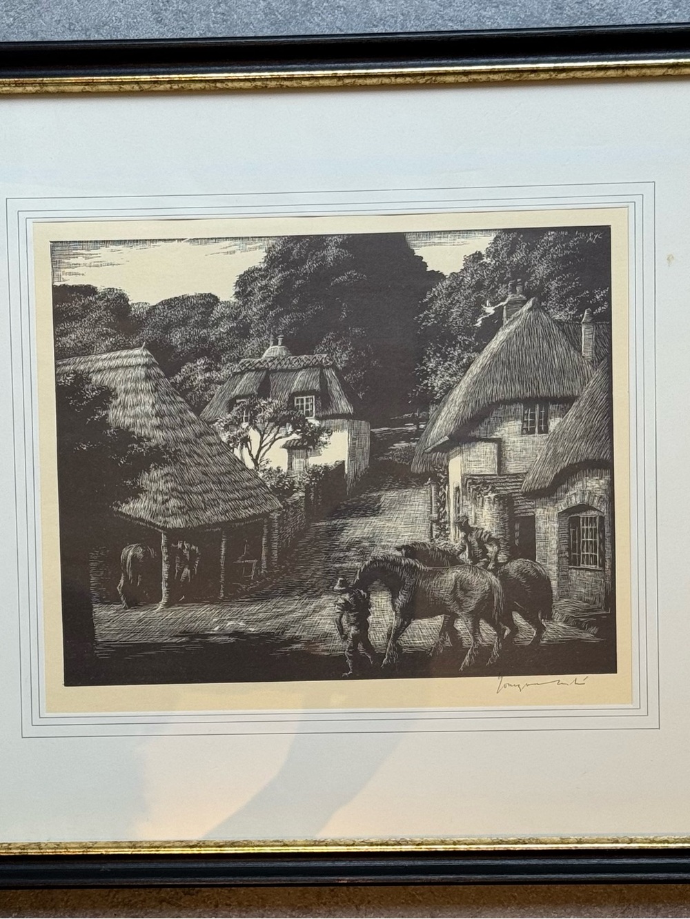 Framed Vintage Rural English Village Scene Print By P. Youngman Carter